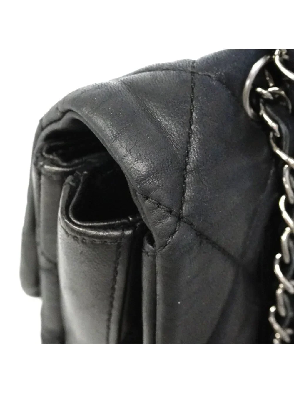 Chanel Shoulder Bag Quilted Lambskin Black Silver